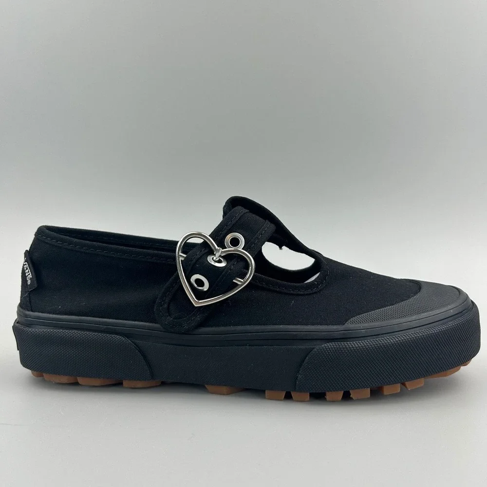 Vans Style 93 Mary Jane Women Size 8 Black Canvas Heart Buckle Shoes NEW - Picture 1 of 6